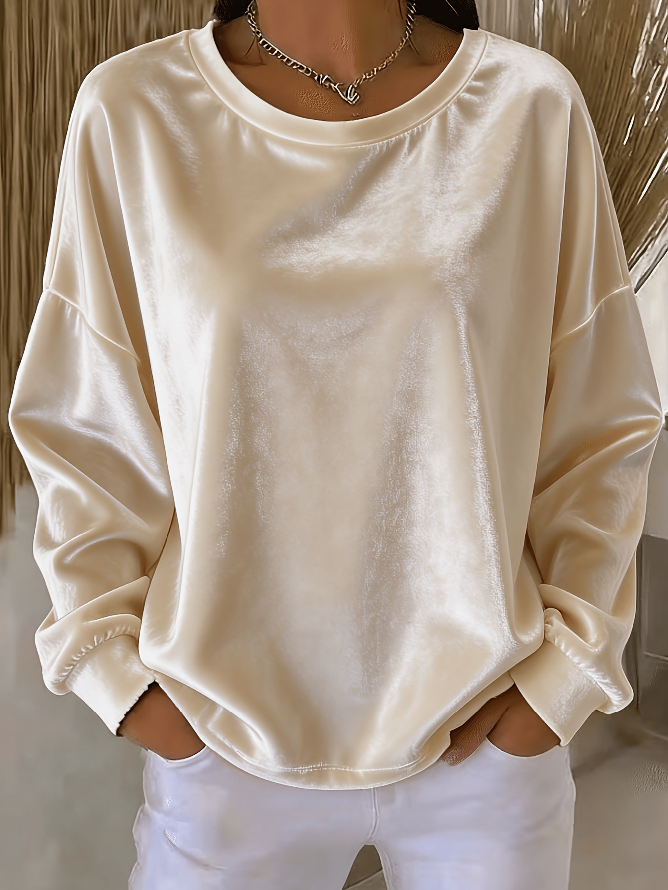Casual Round-neck Velvet Solid-color Long-sleeve Shirt — foto 6