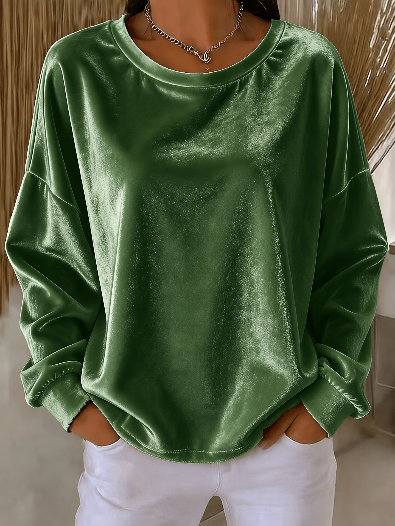 Casual Round-neck Velvet Solid-color Long-sleeve Shirt — foto 8