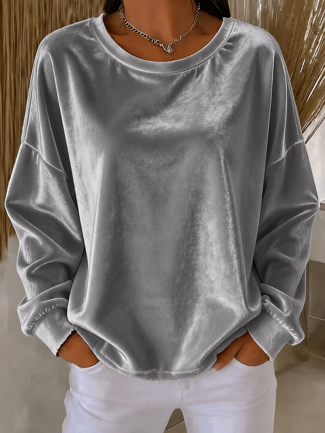 Casual Round-neck Velvet Solid-color Long-sleeve Shirt — foto 7