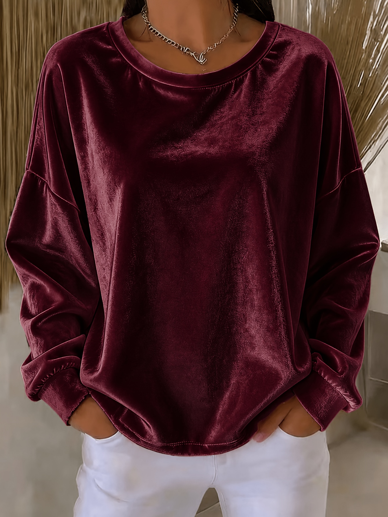 Casual Round-neck Velvet Solid-color Long-sleeve Shirt — foto 5