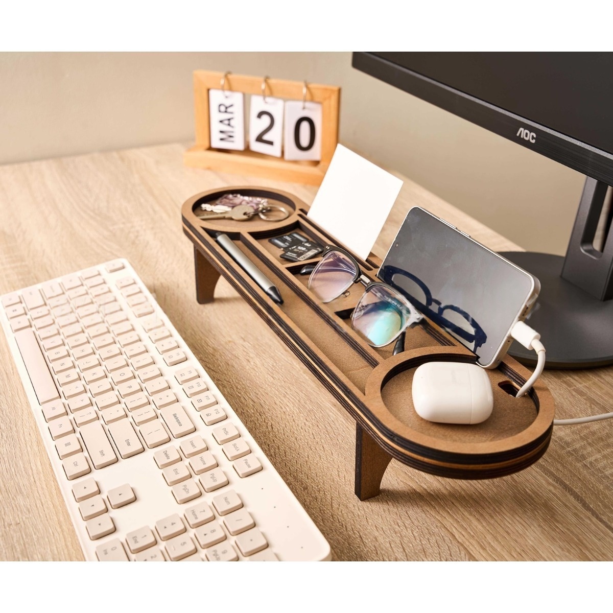Cross-border Wooden Desktop Storage Box With Multiple Compartments For Monitors 4