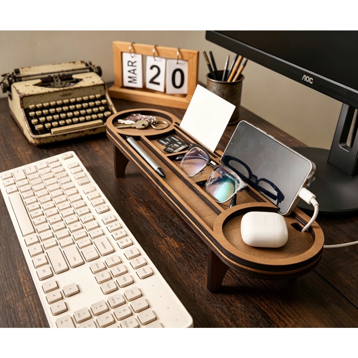 Cross-border Wooden Desktop Storage Box With Multiple Compartments For Monitors 3