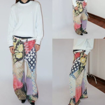 Baijiabu Positioning Printed Straight Tube Loose Twill Casual Pants