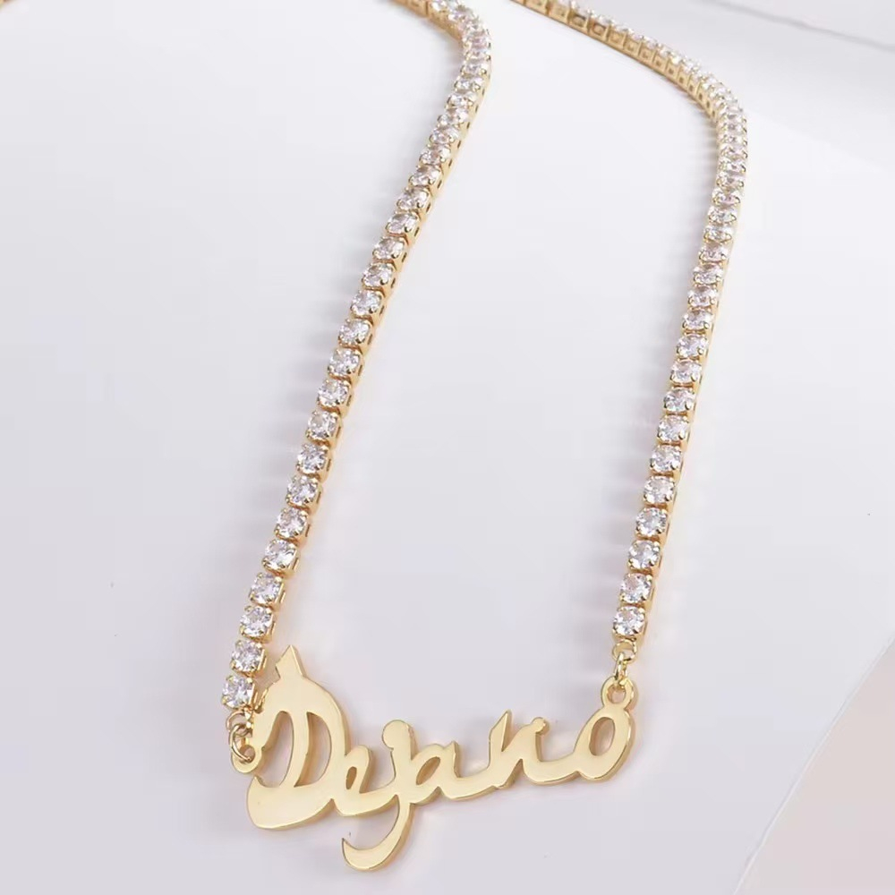 Custom Name Necklace For Women Zircon Personalized Iced Out Chain Choker Stainless Steel Jewelry Mother Kids Gift