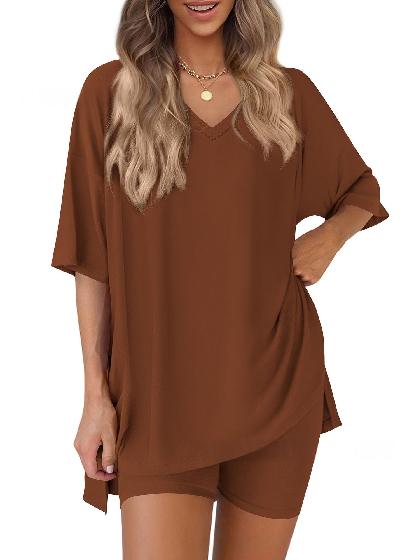 Solid-color Loose-fitting Casual Two-piece Set