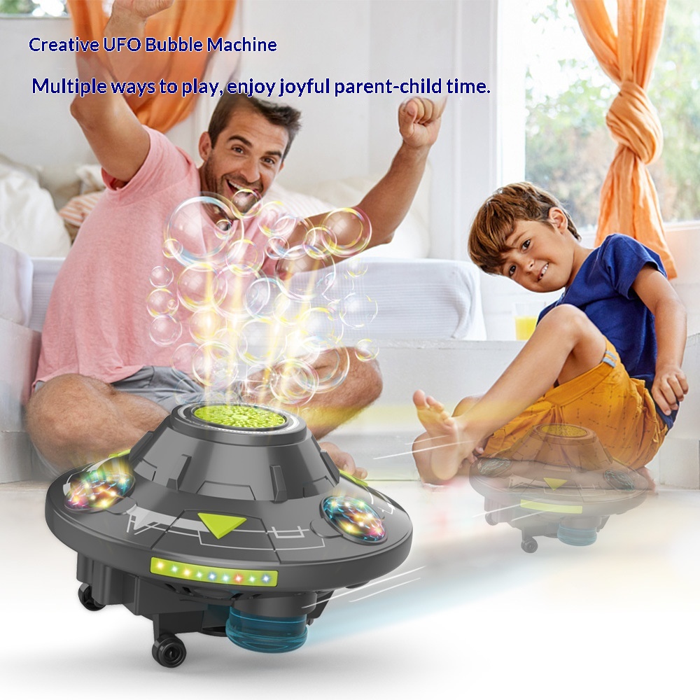 UFO Colorful Light Flying Saucer Bubble Machine Toy