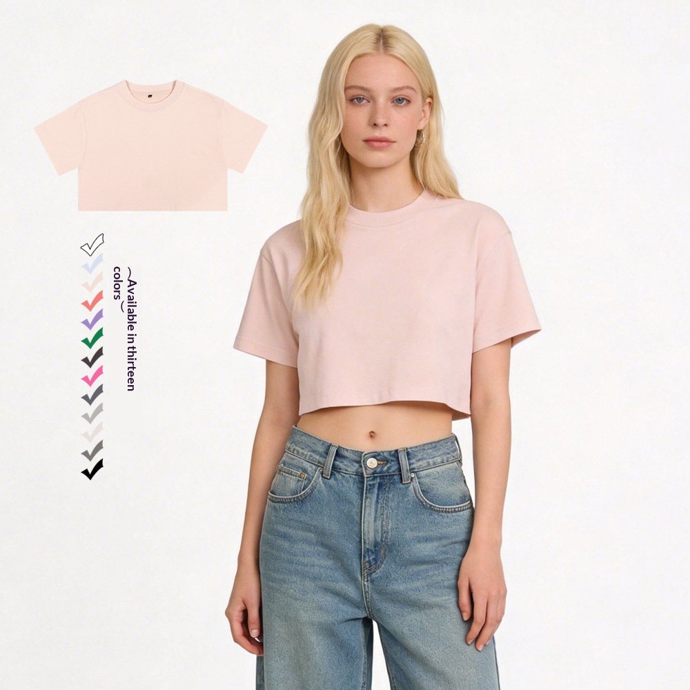 Loose Short Round Neck Crop Top T-shirt