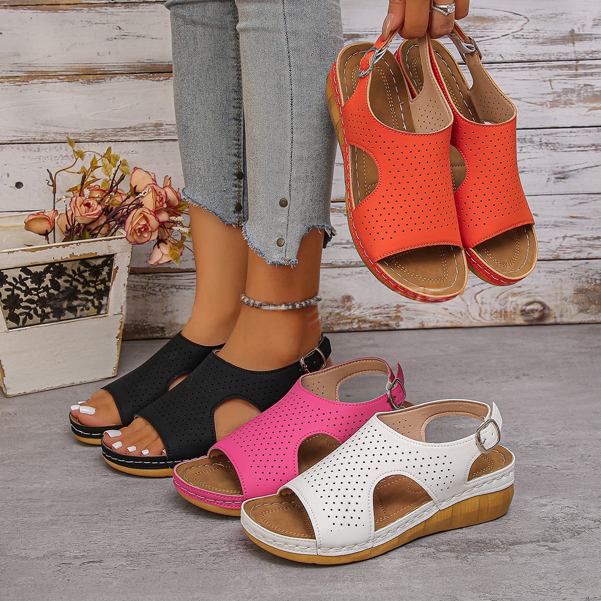 Casual Lightweight Plus-size Vintage Wedge Sandals