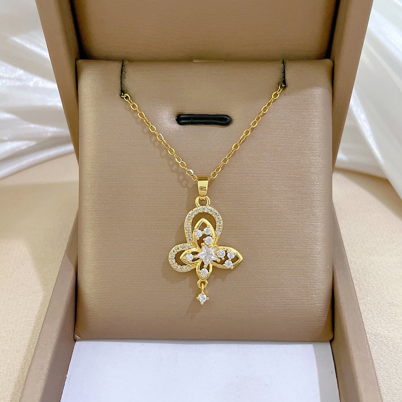 Filigree Double-Layer Butterfly Full-Diamond Necklace For Women