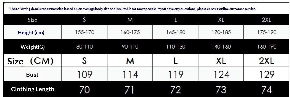 Size chart for Men's V-Neck Tank Top