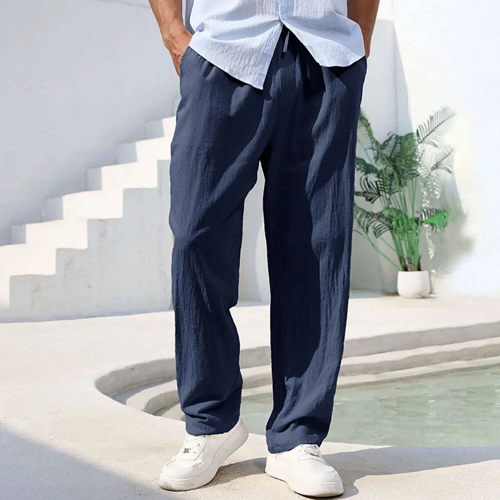 Pantalón algodón-lino color azul marino