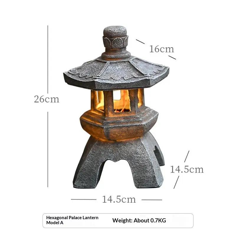 Solar Powered Stone Tower Lamp Chinese Style Stone Lantern Floor Standing Landscape Ornament