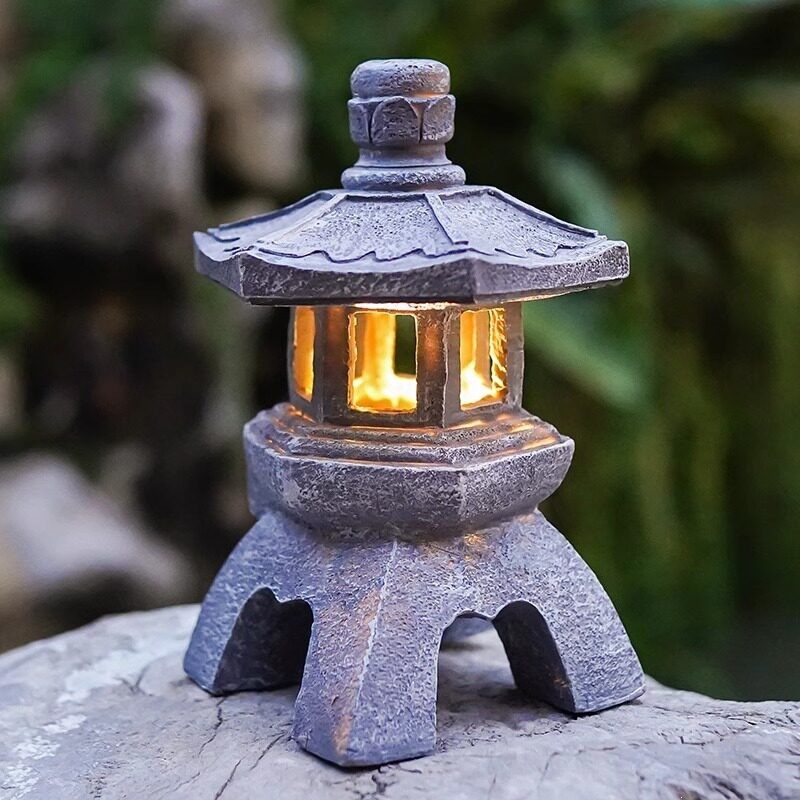 Solar Powered Stone Tower Lamp
