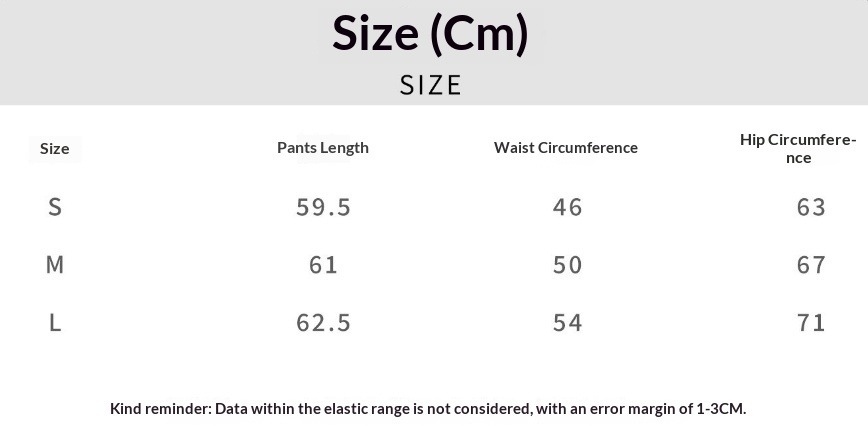 High-waist yoga leggings size chart – detailed measurements for S, M, L, XL
