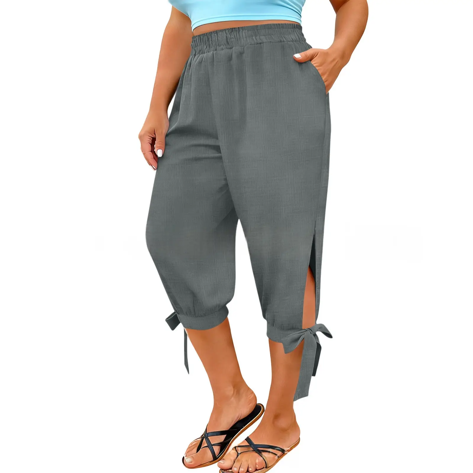 European And American Retro Chic Commuter Cropped Wide-leg Pants In Plus Size