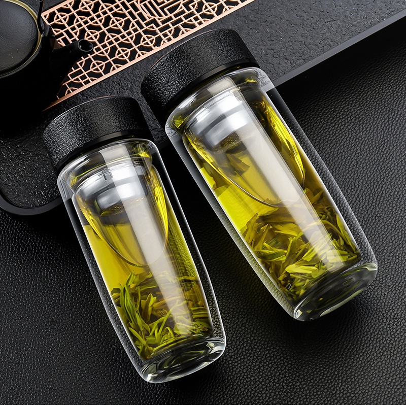 Double-walled Borosilicate Glass Cup With A Built-in Tea Strainer And Leak-proof Design