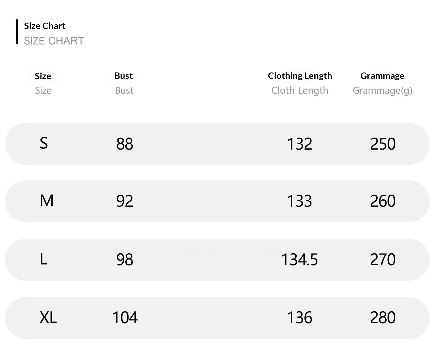 Size chart