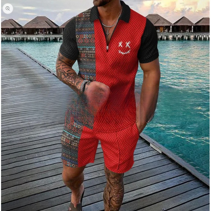 Zip-up Polo Shirt And Shorts Set