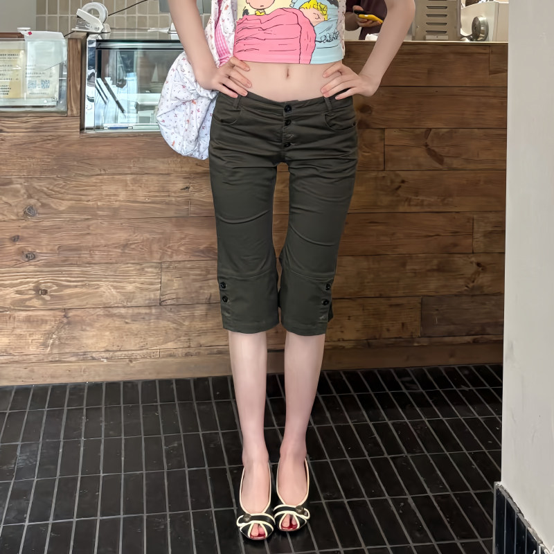 Womens Straight-Leg Retro Low-Waist Cropped Pants