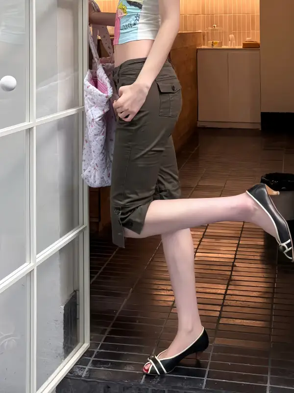 Womens Straight-Leg Retro Low-Waist Cropped Pants