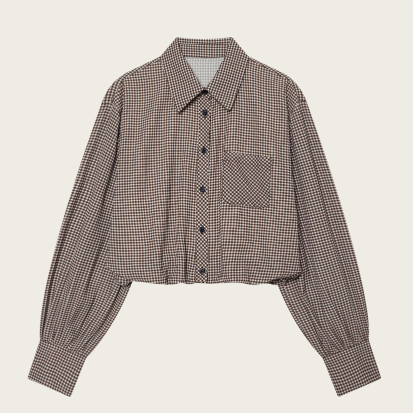 Womens Retro Plaid Short-length Long-sleeve Blouse