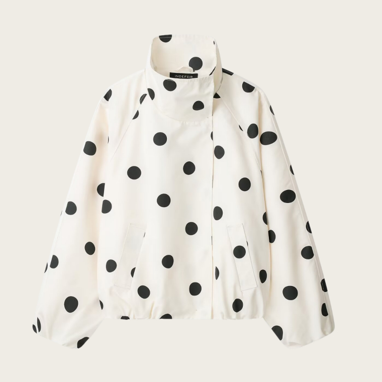 Polka-dot Turtleneck Aviator Jacket