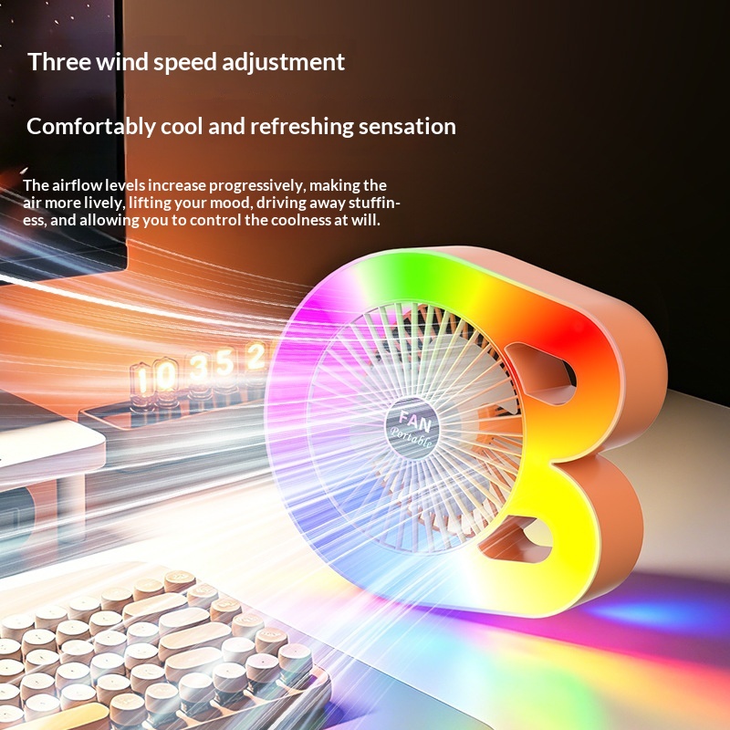 Portable Home Mini Colorful Light Desktop Small Fan