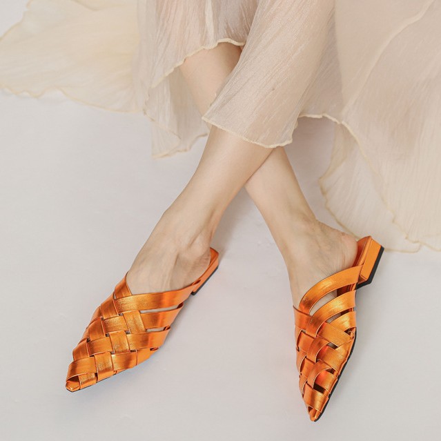 Womens Hollow-out Woven Pointed-toe Sandals