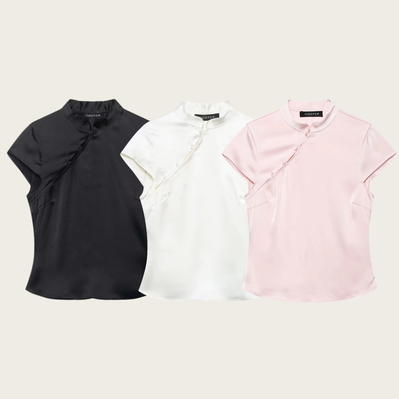 Chinese-style Summer Satin Top With A Mandarin Collar