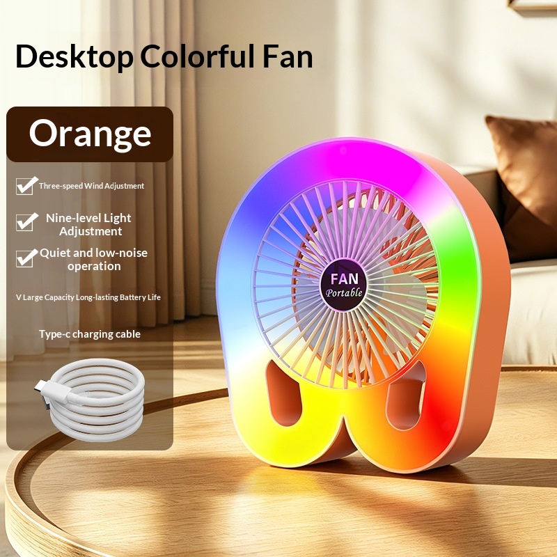 Portable Home Mini Colorful Light Desktop Small Fan