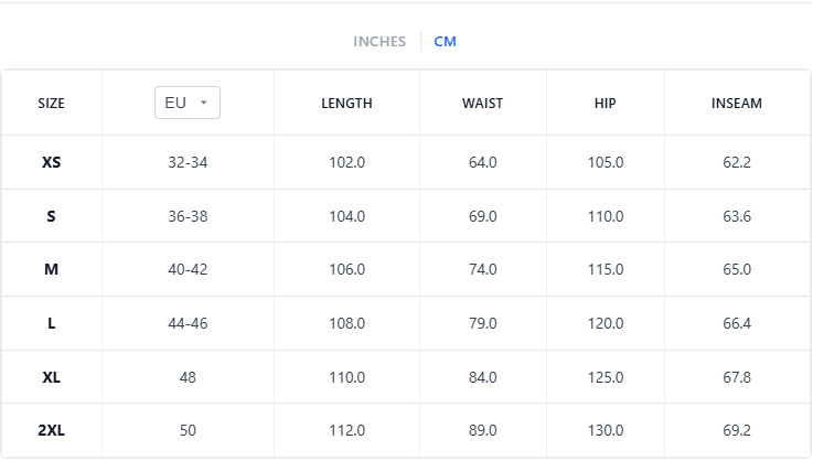 Size chart for High-Waisted Wide-Leg Casual Trousers