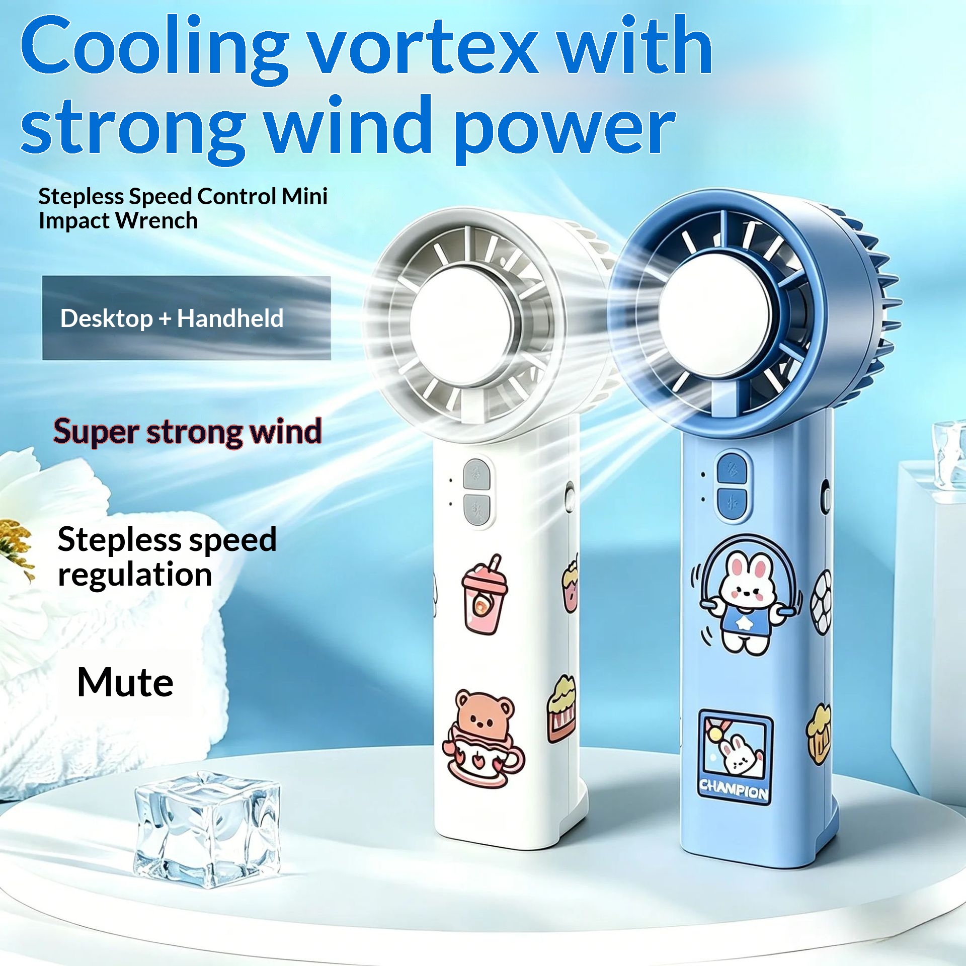 Handheld Mini Ice Cooling Portable Rechargeable Bladeless Turbo USB Desk Fan