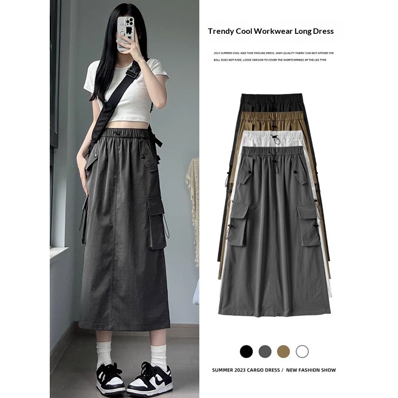 High-waisted A-line Figure-flattering Versatile Mid-length Gray Skirt