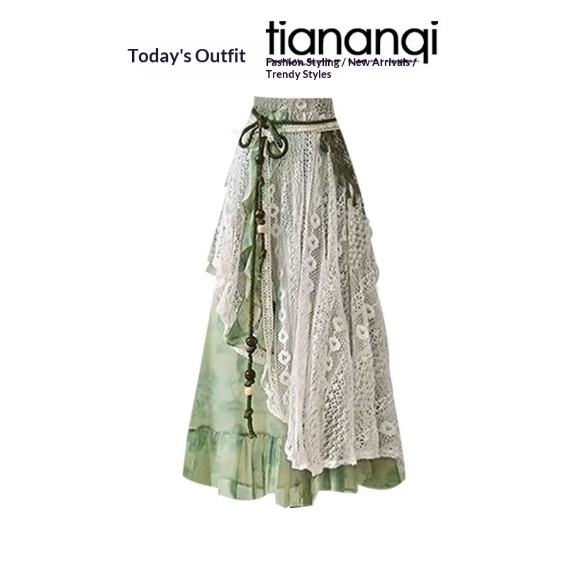 Strap-top Short-sleeve Vacation Two-piece Set With A Patchwork Skirt — foto 2