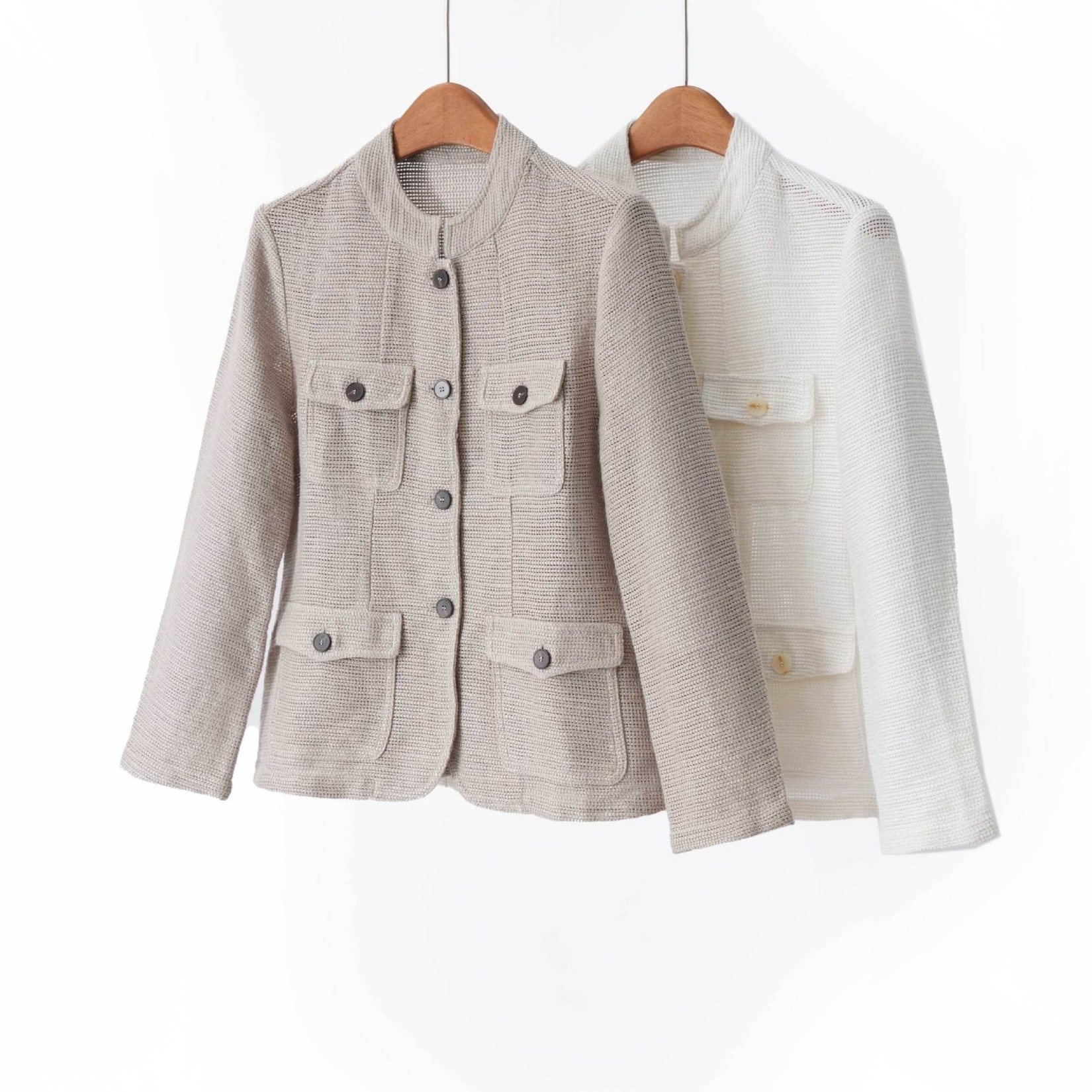 Stand-collar Linen Short Coat For Women