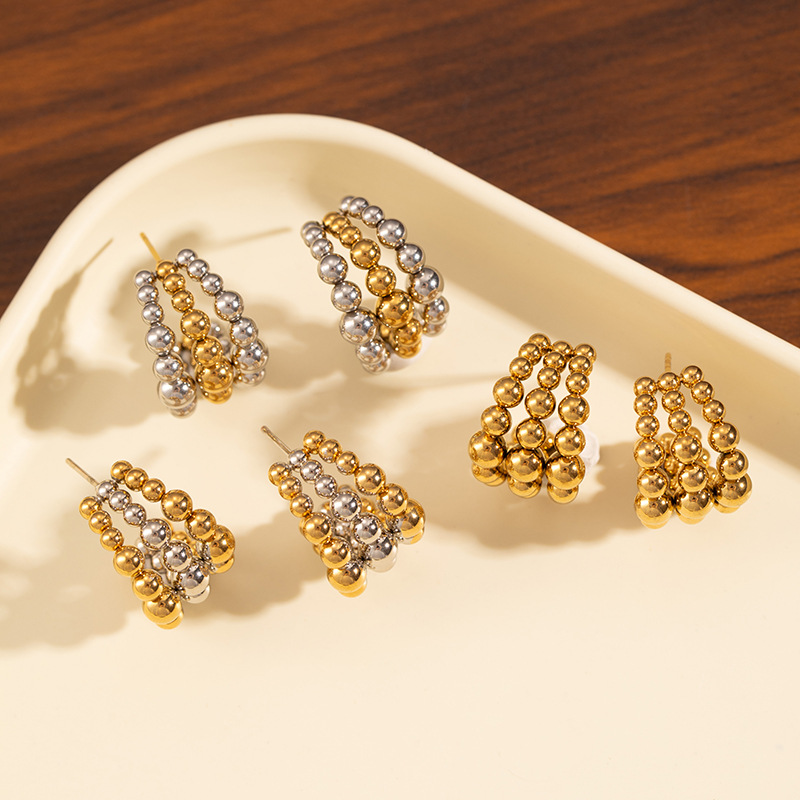 Womens Stylish And Elegant C-shaped Spherical Titanium Steel Earrings