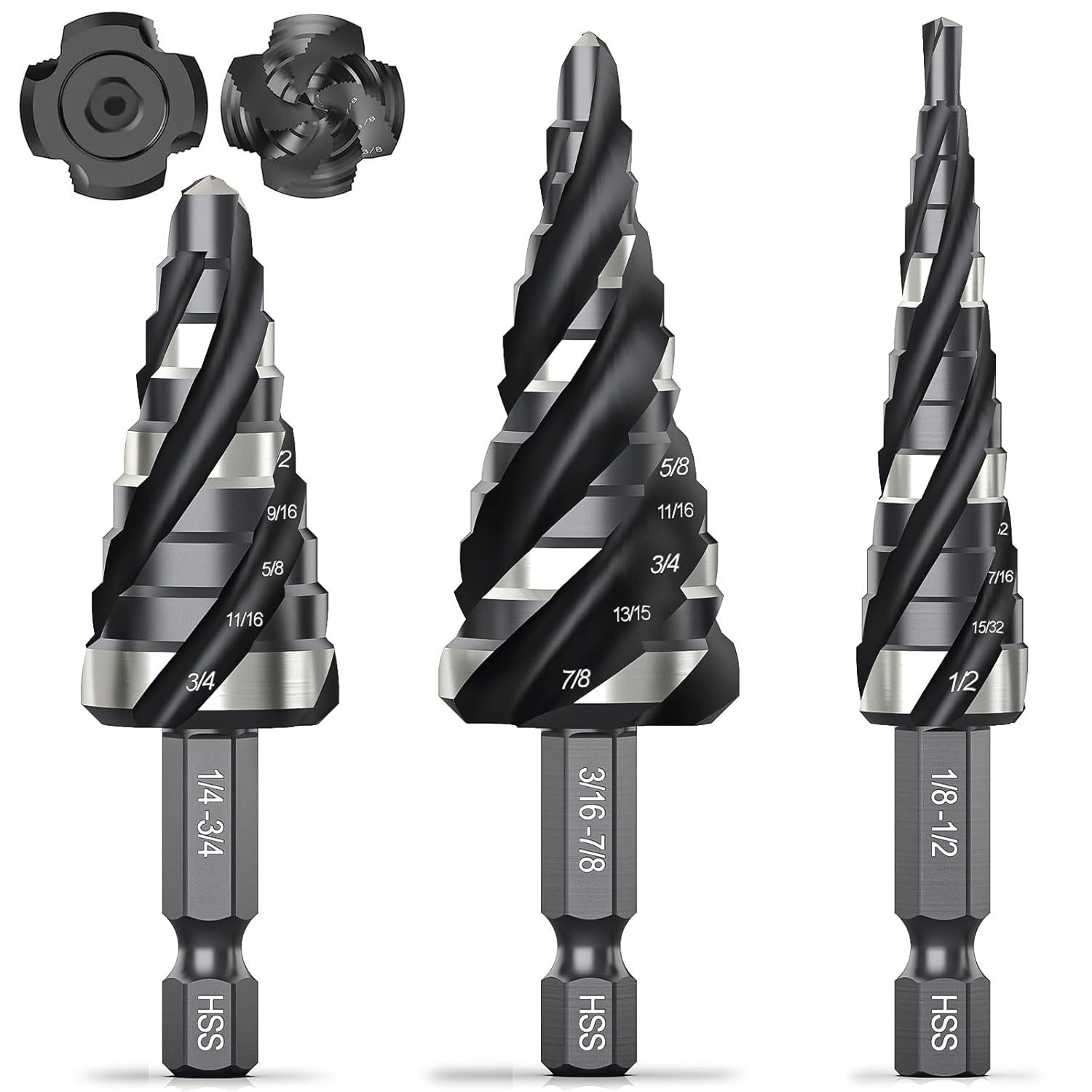 Four-spiral Groove Stepped Drill Bit Set