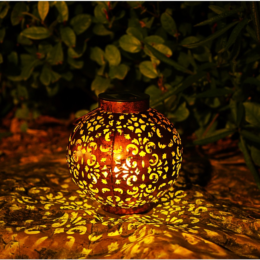 Wrought Iron Portable Lantern Solar-Powered Hanging Lamp