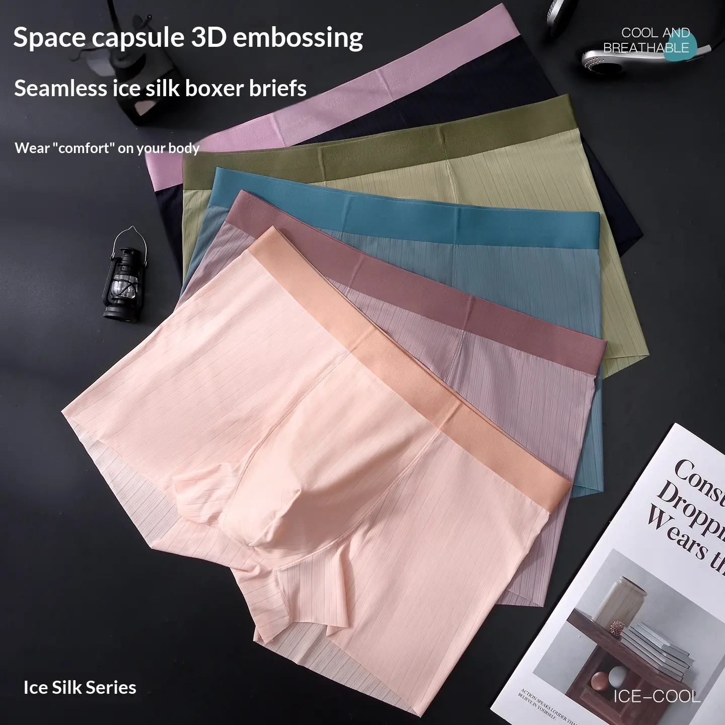 New Mens Summer Ice-silk Seamless Boxer Briefs