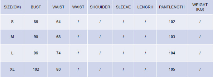 Size chart for Off-Shoulder Sleeveless Two-Piece Pants Set