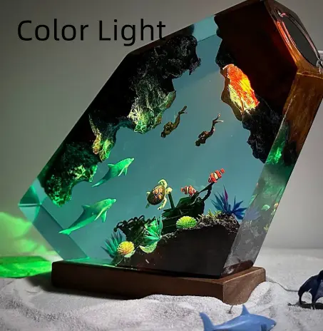 Marine Style Orca Diver Themed Resin Wood Lamp Night Light