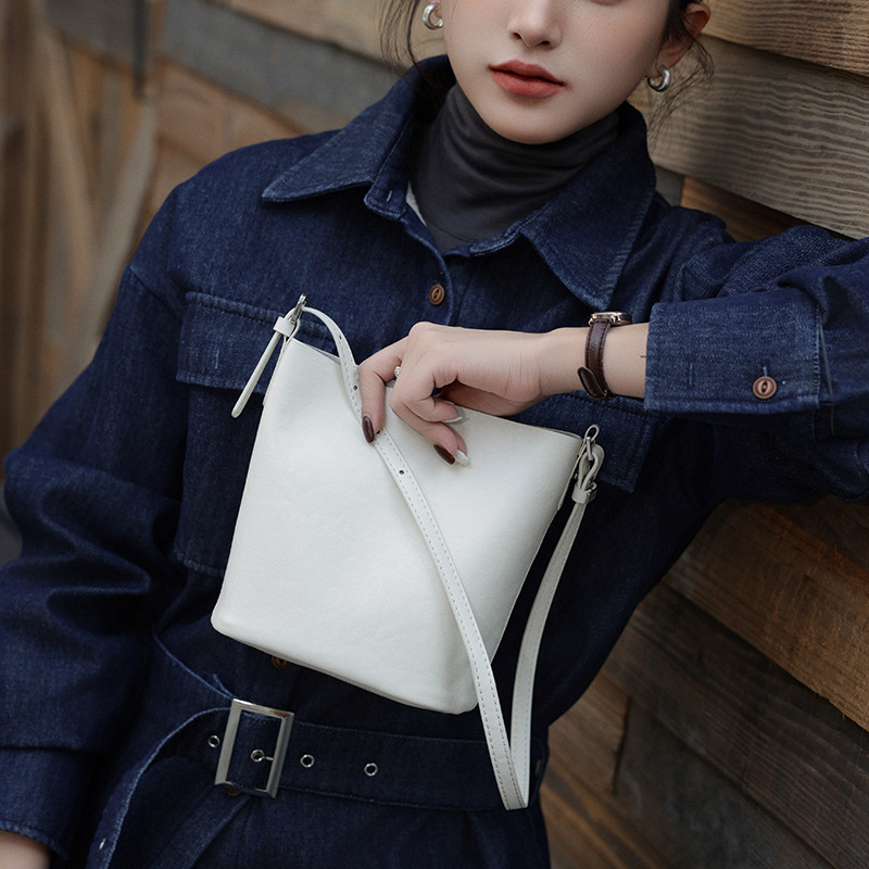 Leather Bucket Crossbody Bag