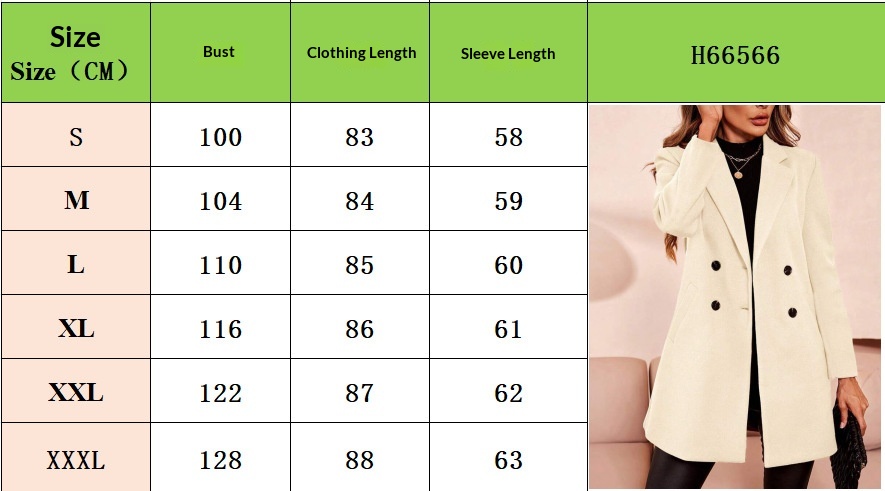Size chart for Slim-Fit Midi Wool Coat