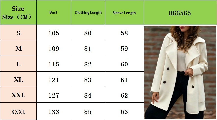 Size chart for Loose-Fit Double-Breasted Wool Coat