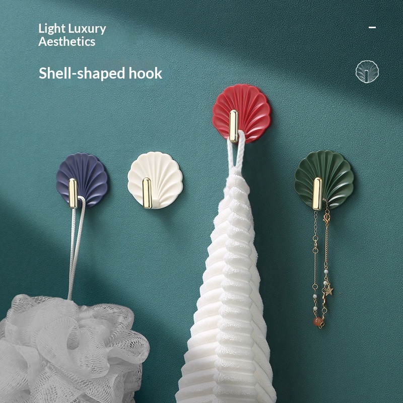 Bathroom And Kitchen Seamless No-drill Adhesive Hooks Shell-shaped Hooks