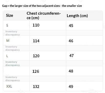 Size chart for Women's Sweatshirt Set - Top