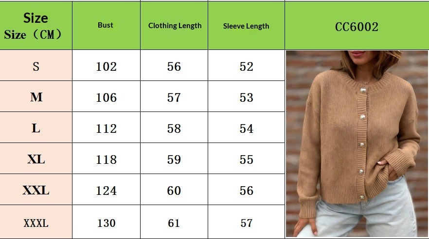Size chart for Women's Button-Front Cardigan