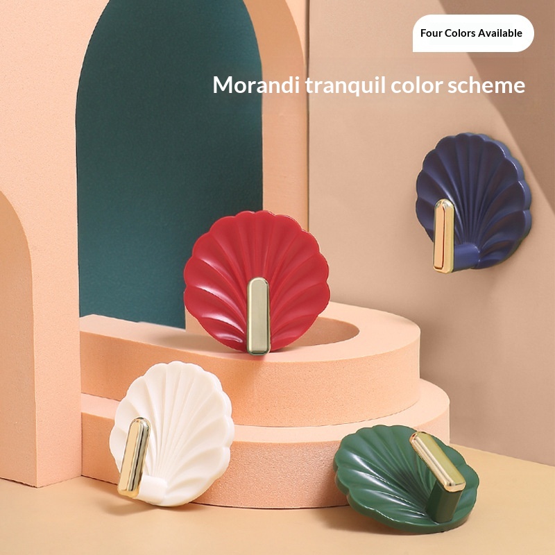 Bathroom And Kitchen Seamless No-drill Adhesive Hooks Shell-shaped Hooks