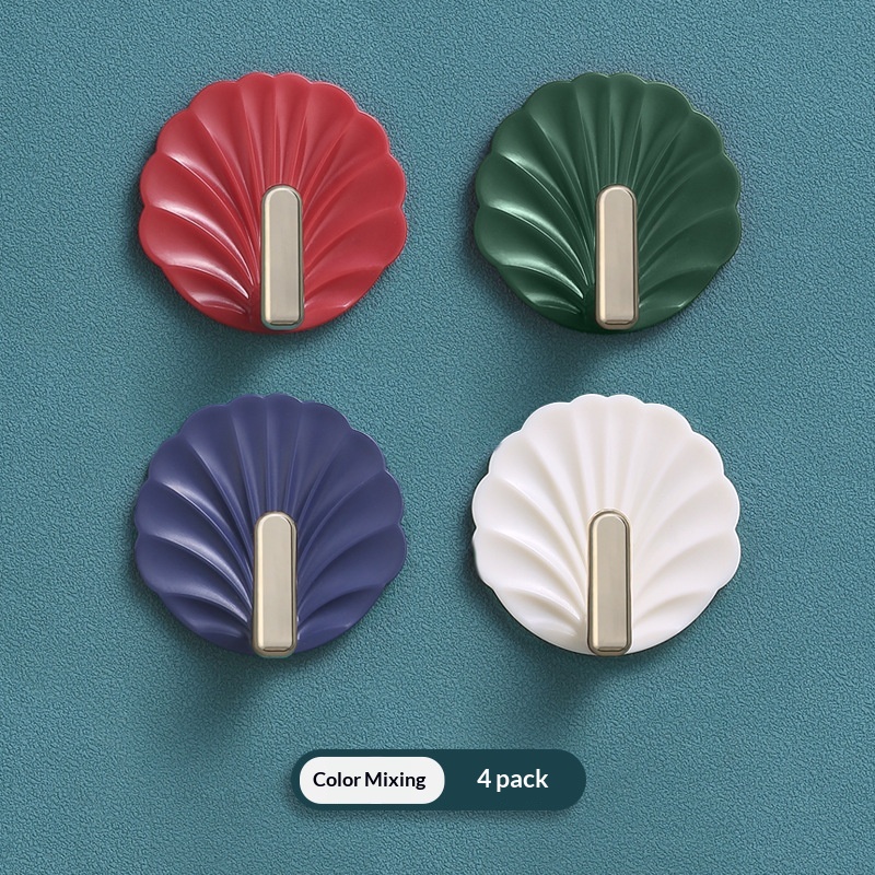 Bathroom And Kitchen Seamless No-drill Adhesive Hooks Shell-shaped Hooks