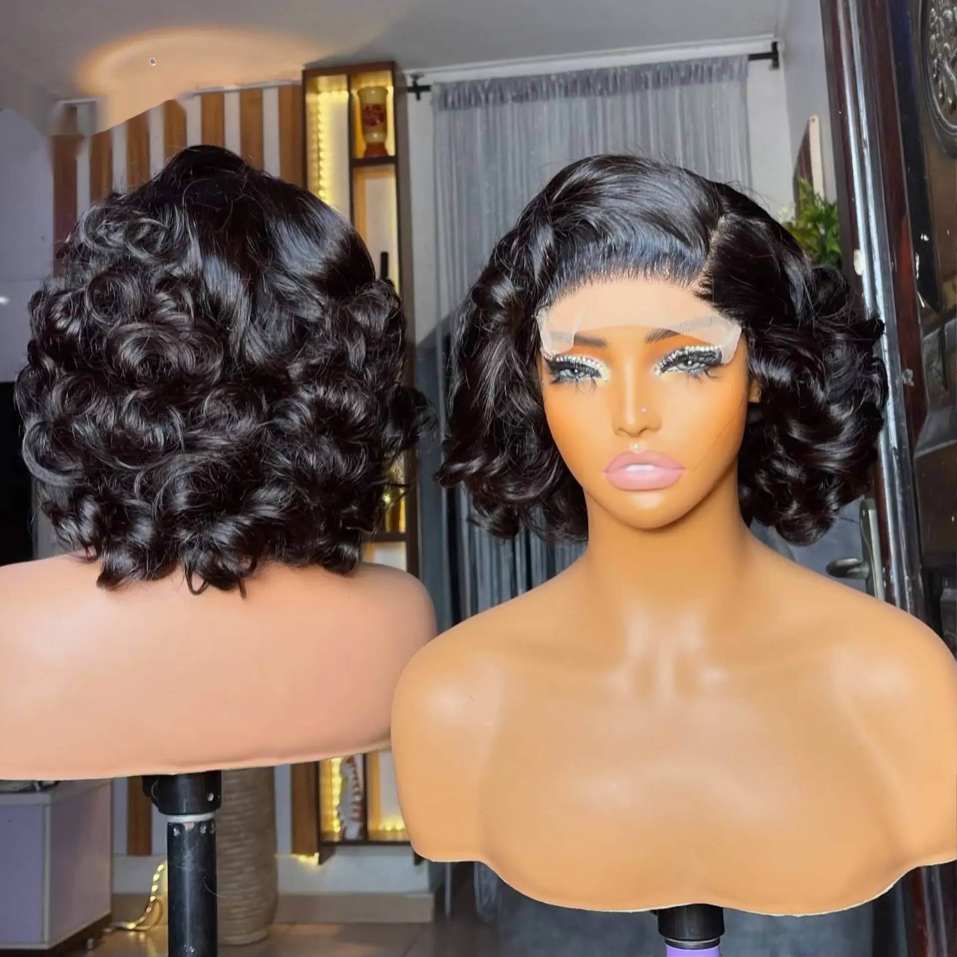 Womens Short Double-layer Full-stretch Wig